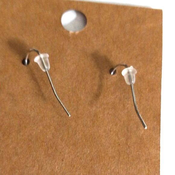 Silver Tone Earrings Dangle Drop Reverse Teardrop Ornament 1.5 Inch Drop - Picture 3 of 4